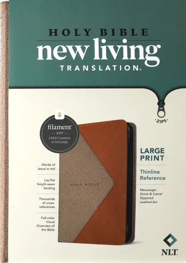 B NLT LARGE PRINT THINLINE REFERENCE ZIPPER BIBLE FILAMENT ENABLED EDITION MESSENGER STONE/CAMEL (RED LETTER EDITION)