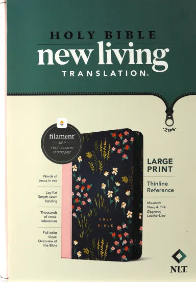 B NLT LARGE PRINT THINLINE REFERENCE ZIPPER BIBLE FILAMENT ENABLED EDITION MEADOW NAVY/PINK (RED LETTER EDITION)