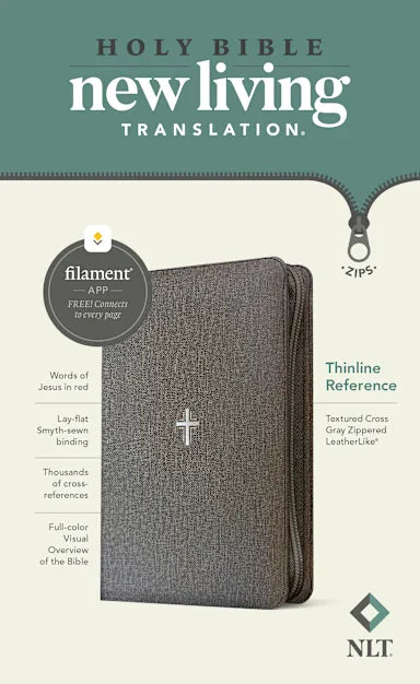 B NLT THINLINE REFERENCE ZIPPER BIBLE FILAMENT ENABLED TEXTURED CROSS GRAY (RED LETTER EDITION)