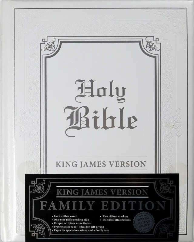 B KJV HOLY BIBLE CLASSICALLY ILLUSTRATED HEIRLOOM FAMILY BIBLE WHITE/SILVER