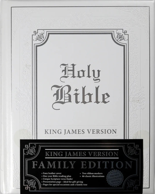 B KJV HOLY BIBLE CLASSICALLY ILLUSTRATED HEIRLOOM FAMILY BIBLE WHITE/SILVER