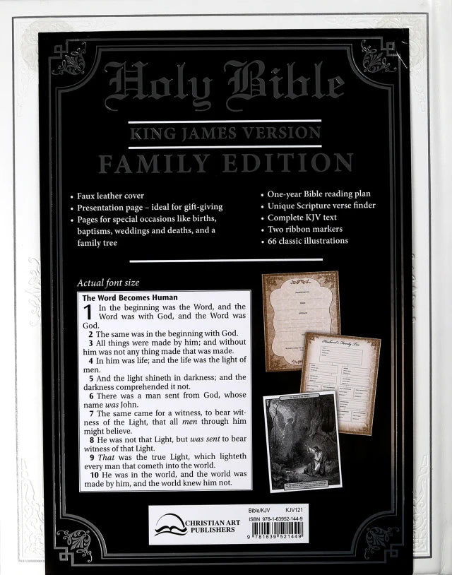 B KJV HOLY BIBLE CLASSICALLY ILLUSTRATED HEIRLOOM FAMILY BIBLE WHITE/SILVER
