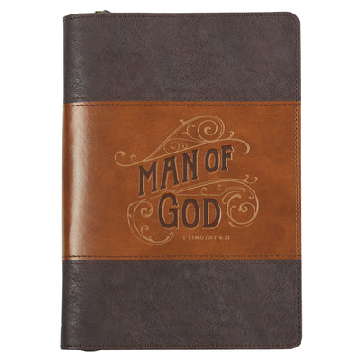JOURNAL ZIPPERED: MAN OF GOD 1 TIM. 6:11  BROWN