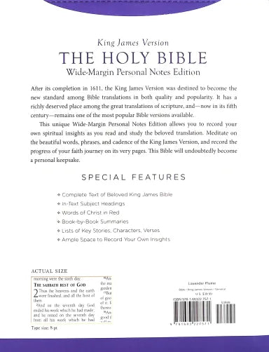 B KJV HOLY BIBLE WIDE-MARGIN PERSONAL NOTES EDITION LAVENDER PLUME