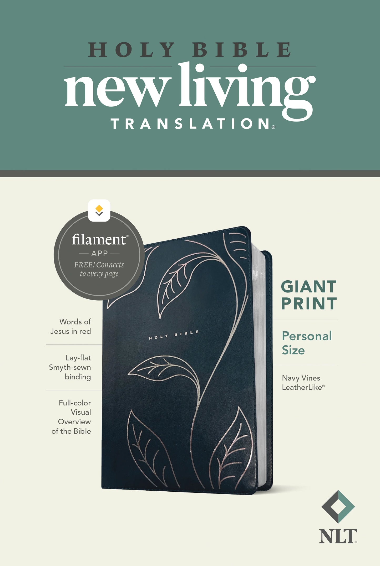 B NLT PERSONAL SIZE GIANT PRINT BIBLE FILAMENT ENABLED EDITION NAVY VINES (RED LETTER EDITION)